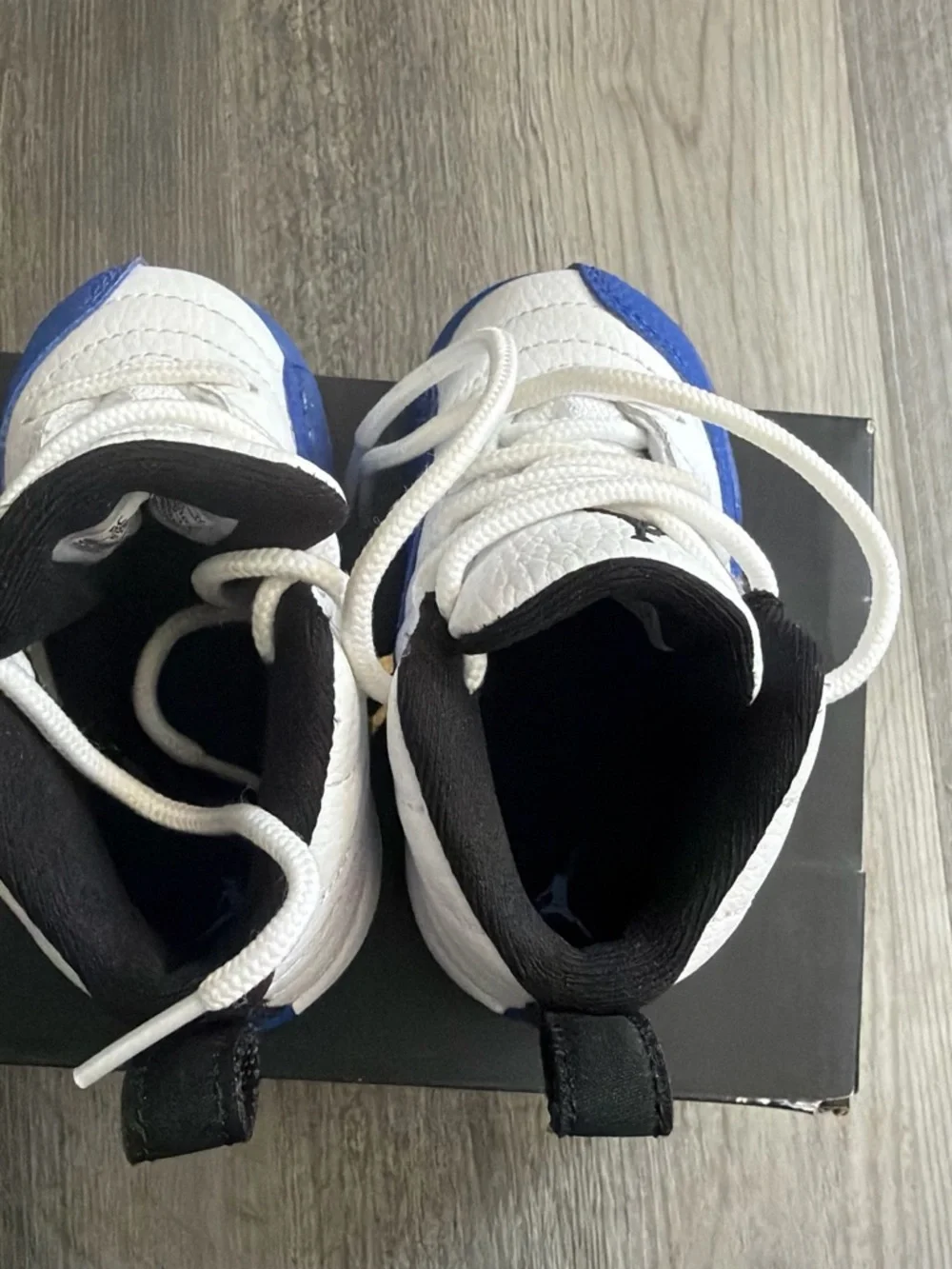 Jordan 12 Retro “Blueberry” Kids TD White and Blue Basketball Sneakers